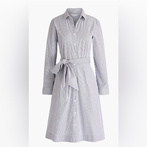 J Crew Navy Blue White Stripe Tie-Waist Shirt Dress - Picture 1 of 3